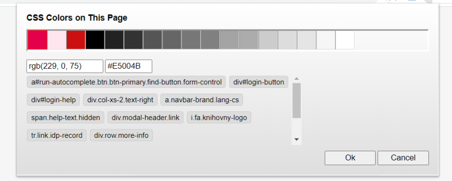 Obr. 6: Zobrazení informací o vybrané barvě pomocí nástroje Webpage Color Analyzer