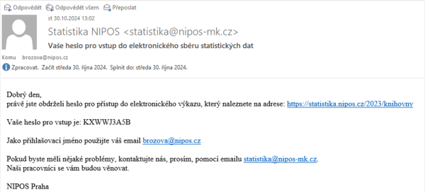 Obr. 14 – Ukázka úvodní zprávy pro nového uživatele databáze elektronického sběru