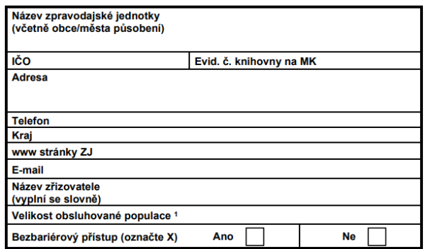 Tab. 1 – Výkaz Kult (MK) 01 – úvodní informace